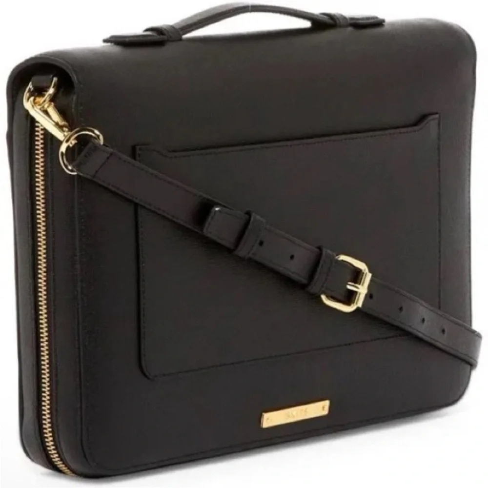 NEW SKITS Providence Black Saffiano Leather Tech Case Laptop Sleeve Portfolio